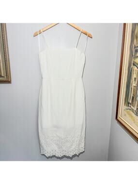 Mi Ami White Eyelet Linen Blend Spaghetti Strap Midi Dress Small